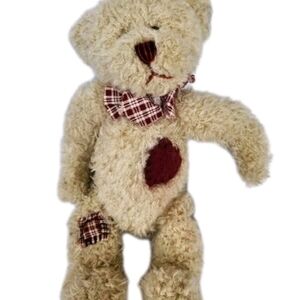 Ganz Heritage Collectio. TEDDY BEAR Plaid Bow Tie Teddy Bear HEART PATCH